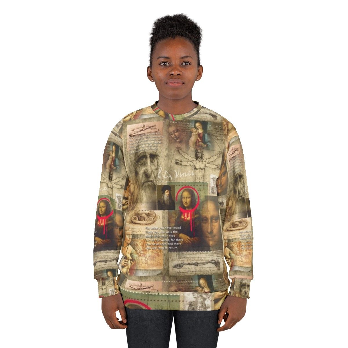 Renaissance-inspired sweatshirt featuring Leonardo Da Vinci's iconic artwork - women