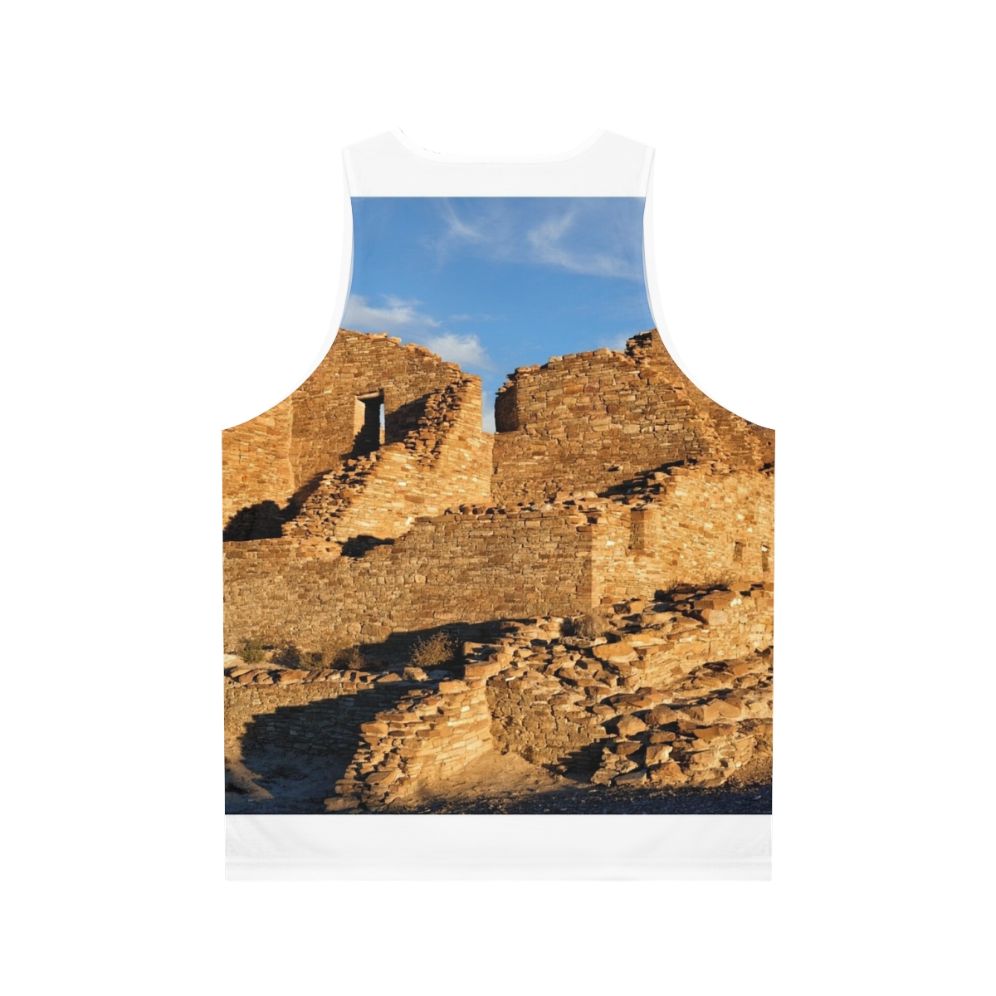 Anasazi Masonry Unisex Tank Top with Chaco Canyon Prehistoric Design - Back