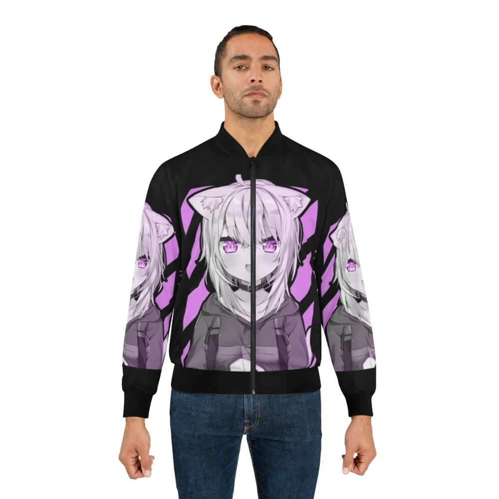 Nekomata Okayu design anime-themed bomber jacket with cat ears and colorful graphics - Lifestyle