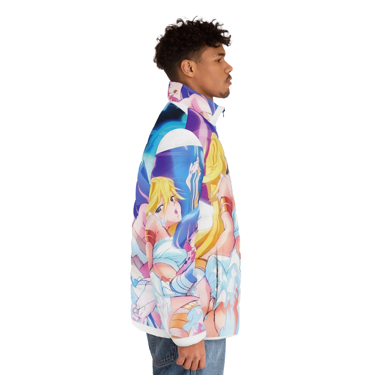 Anime inspired puffer jacket with Panty and Stocking with Garterbelt design - men side right