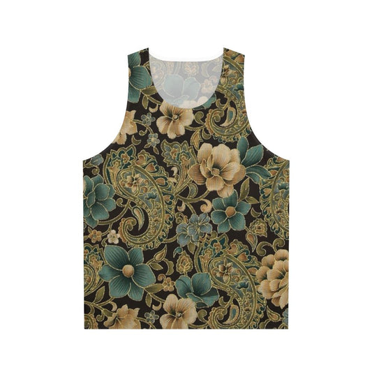 Gold rose paisley floral unisex tank top