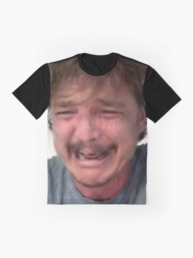 Pedro Pascal Crying Meme Graphic T-Shirt - Flat lay