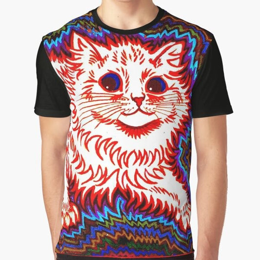 Vintage Louis Wain abstract psychedelic orange cat graphic t-shirt design