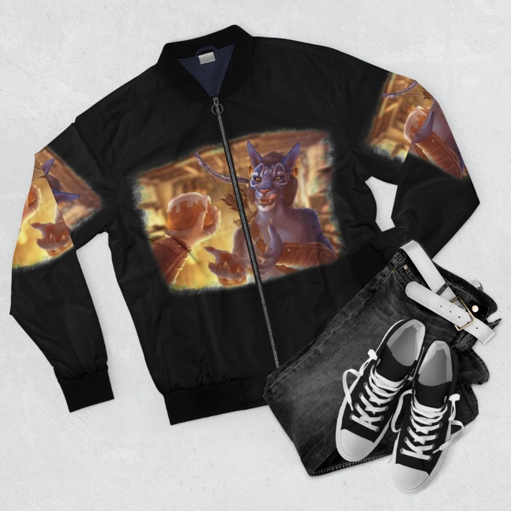 Inigo's Sweetroll Bomber Jacket - Skyrim Inspired Apparel - Flat lay