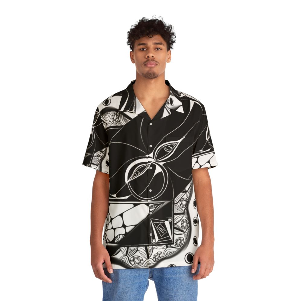 Hidden music Hawaiian shirt with monochrome musical notes and zen-inspired artwork - People Front