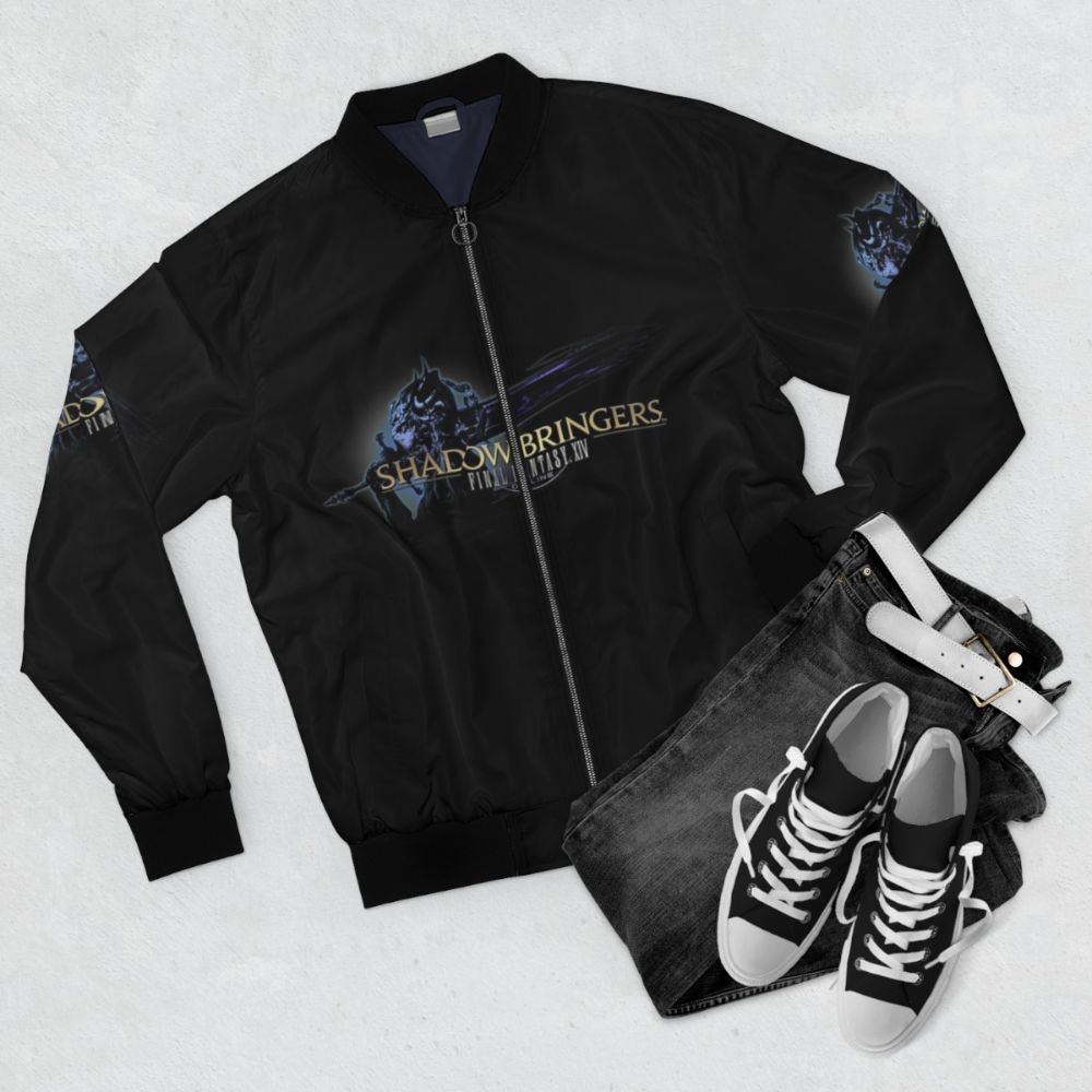 Final Fantasy XIV Shadowbringers Logo Bomber Jacket - Flat lay