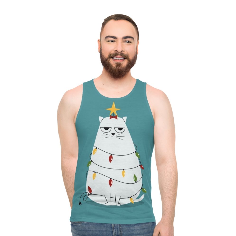 Grumpy Christmas Cat Unisex Tank Top - men