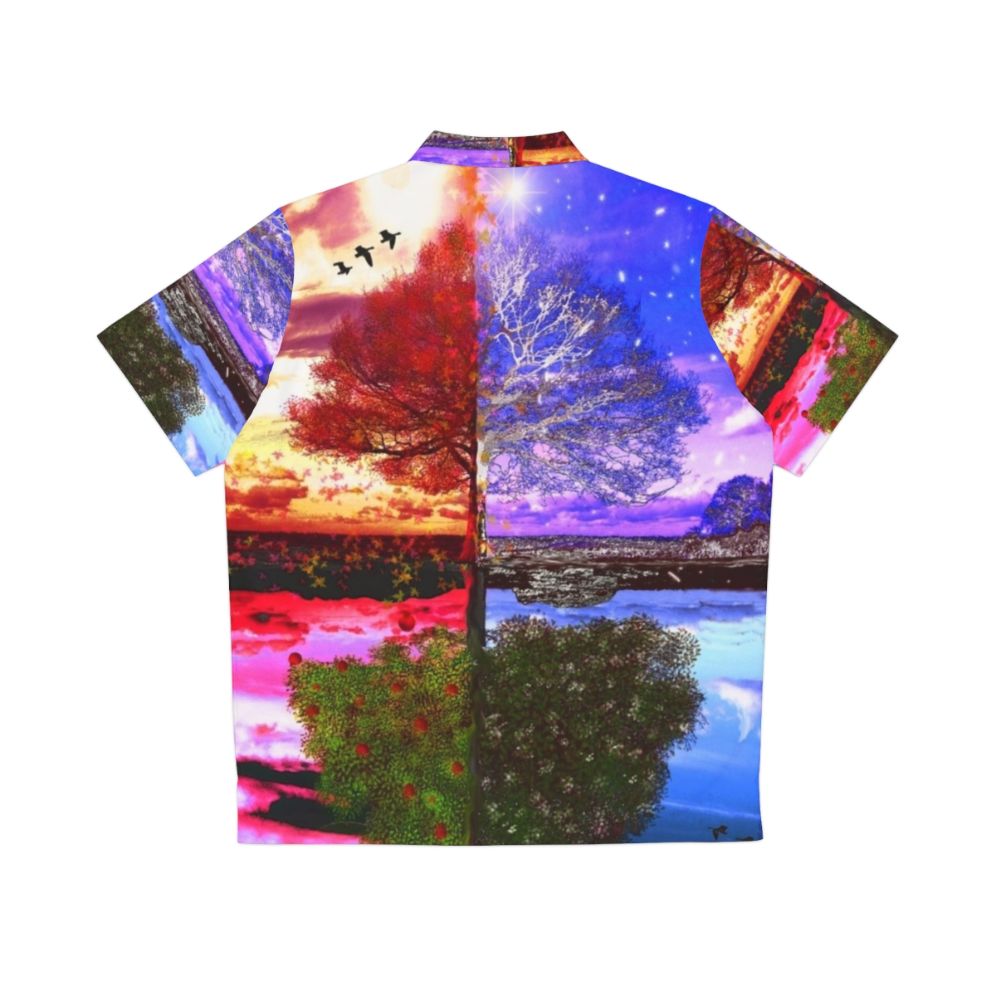 four seasons reflection nature hawaiian shirt with scenic trees - Back