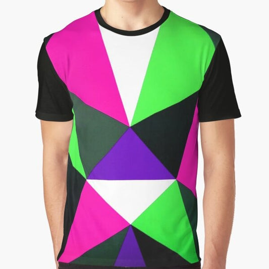 Bold 80s color block neon green and pink graphic t-shirt