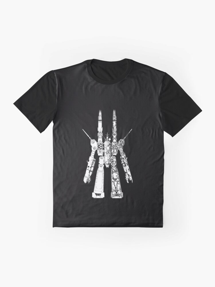 Macross SDF Graphic T-Shirt with Sheryl Nome Mecha Design - Flat lay