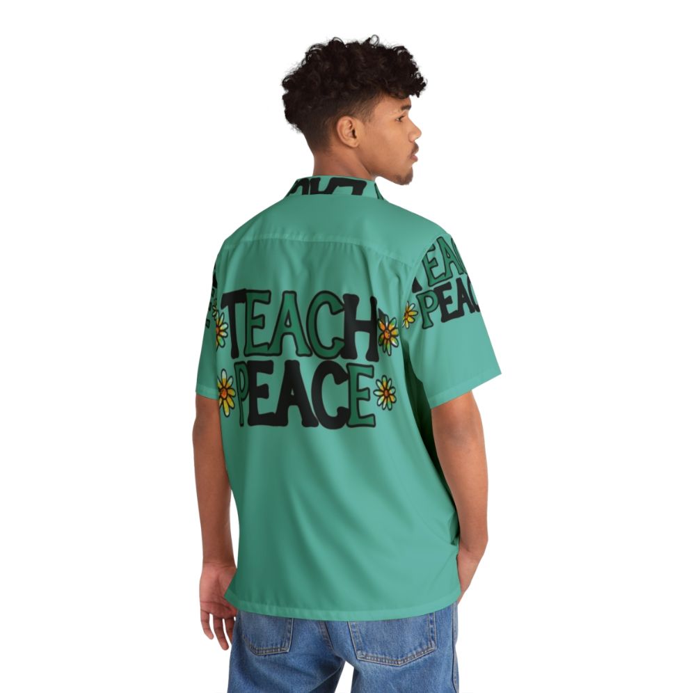 Teach Peace Hawaiian Shirt, featuring a colorful floral design - People Back