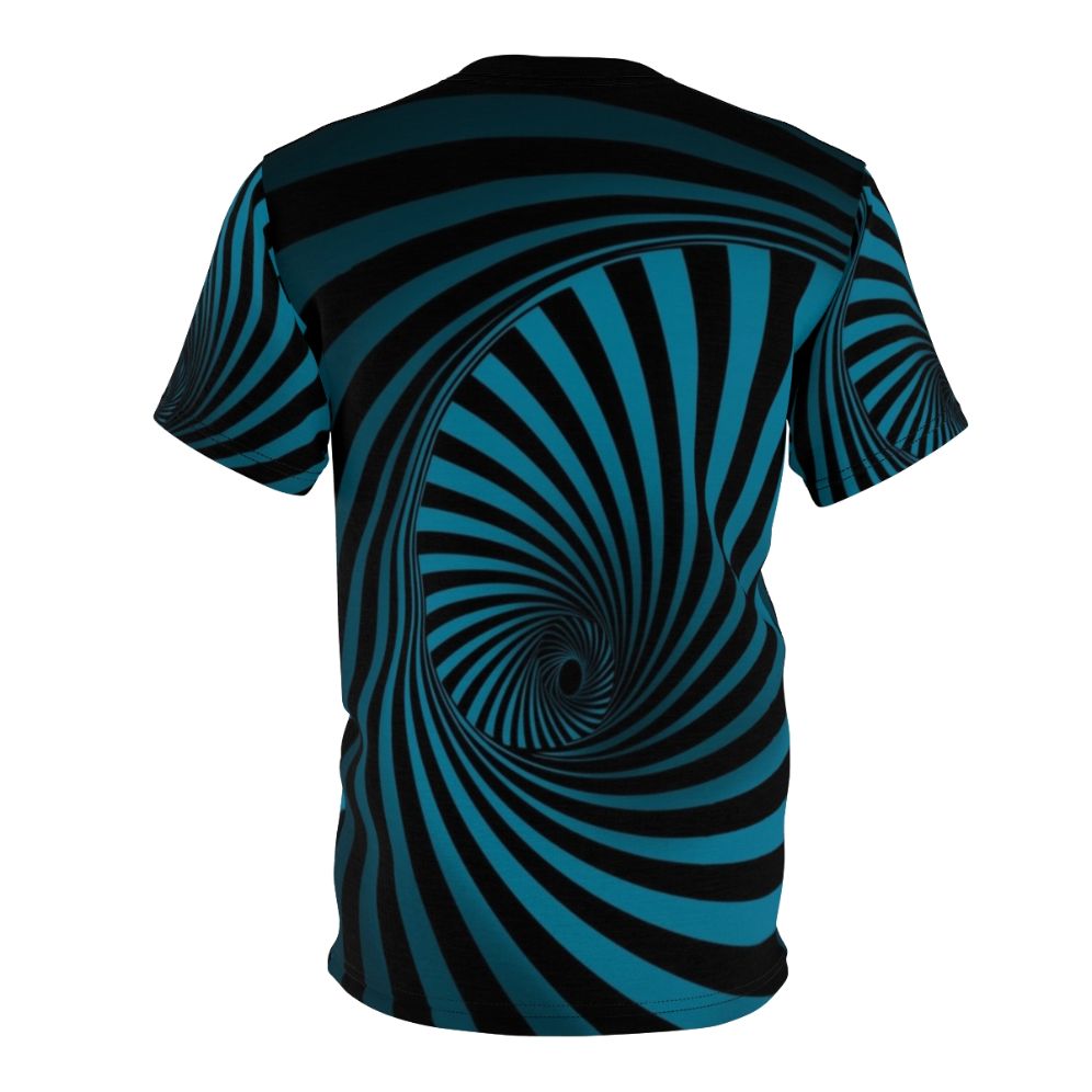 Swirling optical illusion t-shirt with a psychedelic abstract pattern design. - Back