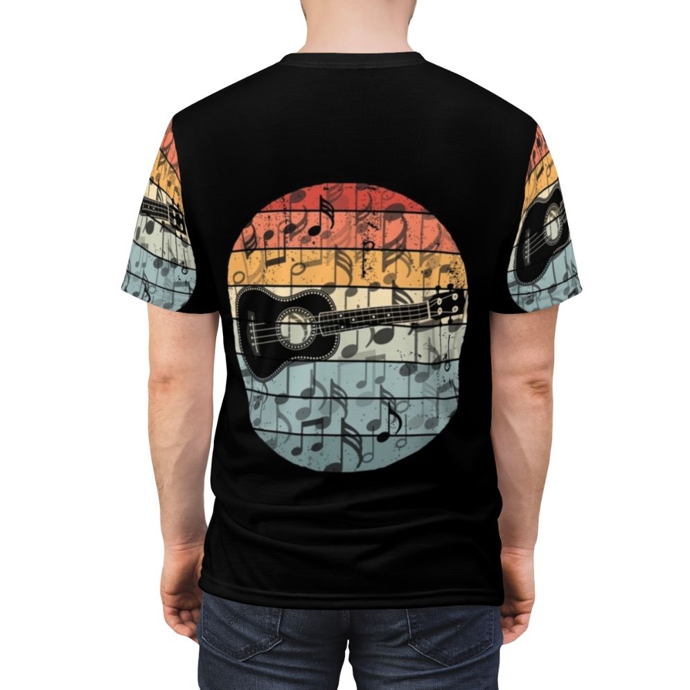 A vintage-inspired t-shirt featuring a retro ukulele player design, perfect for music lovers and ukulele enthusiasts. - men back