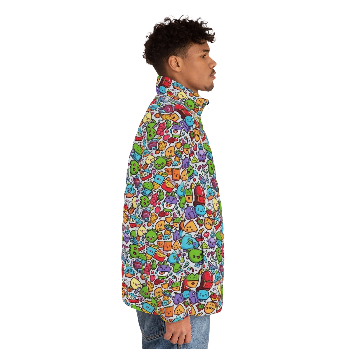 Hobbies Puffer Jacket with cartoon animals and abstract patterns - men side right