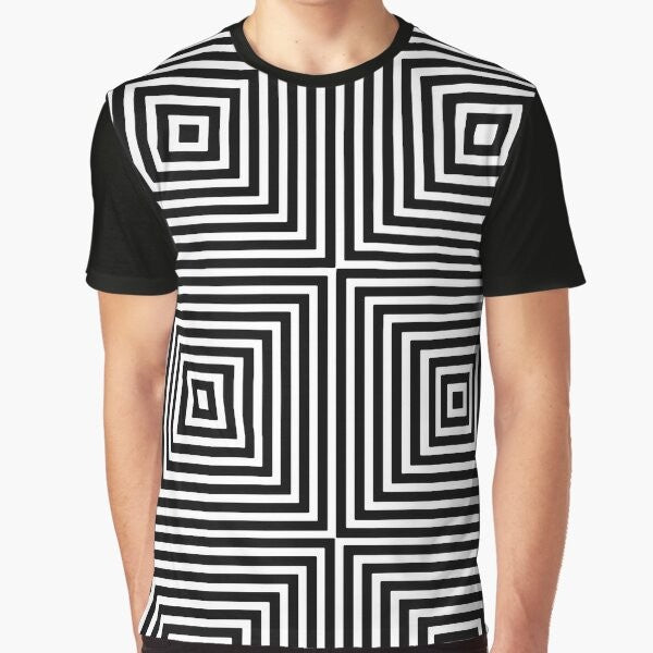 Optical illusion op art black and white minimalist graphic design t-shirt