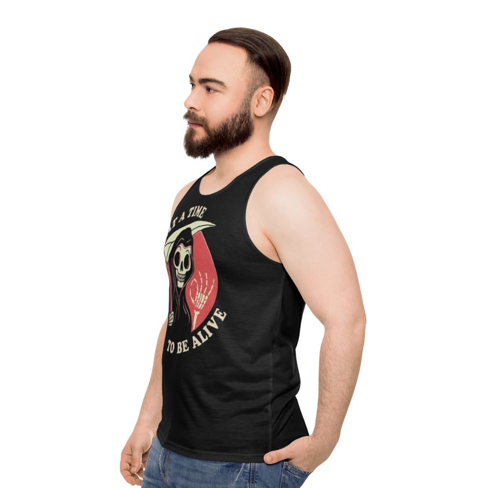 Unisex "What A Time To Be Alive" Grim Reaper Retro Tank Top - men side