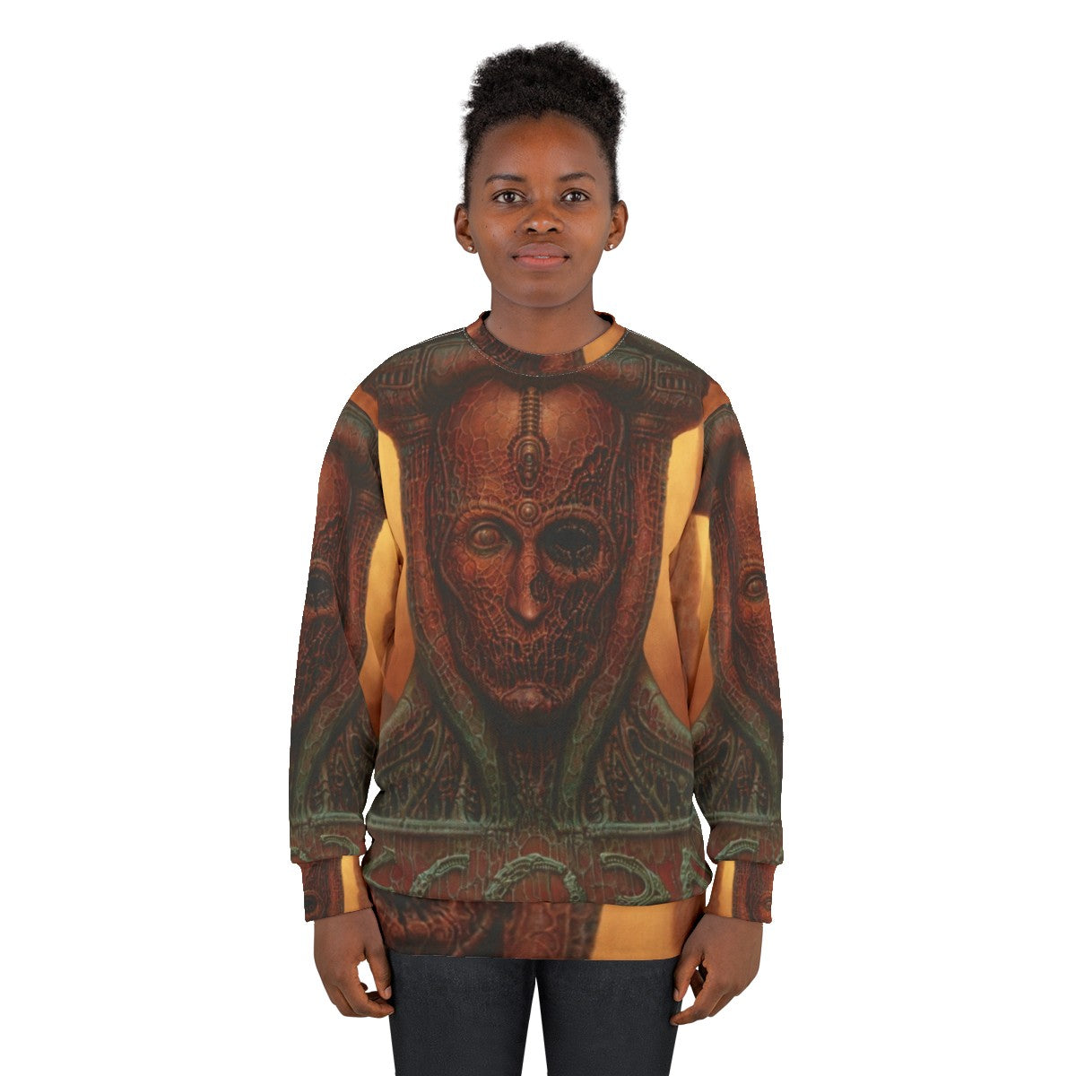 Scorn Game Sweatshirt featuring horror-inspired creature design - women