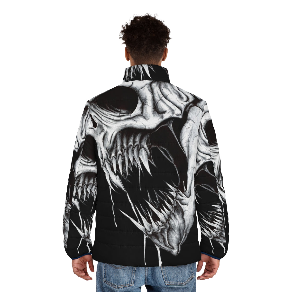 Grim Reaper puffer jacket with skull, teeth, and ominous design - men back