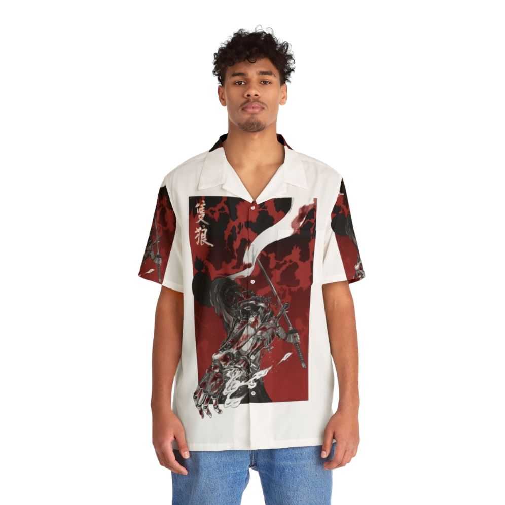 Wolf with Katana Print Hawaiian Shirt - People Front