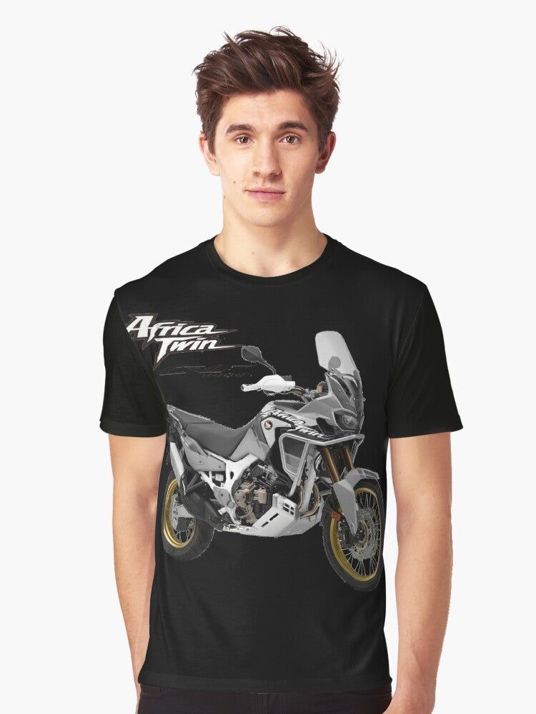 Africa Twin graphic t-shirt featuring an adventure rider on a motorcycle - Men