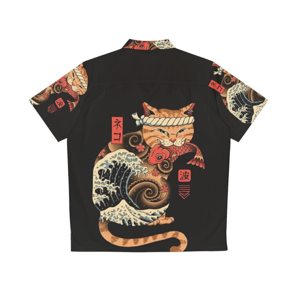 Catana Wave Hawaiian Shirt featuring a cat-inspired print inspired by the Great Wave off Kanagawa - Back