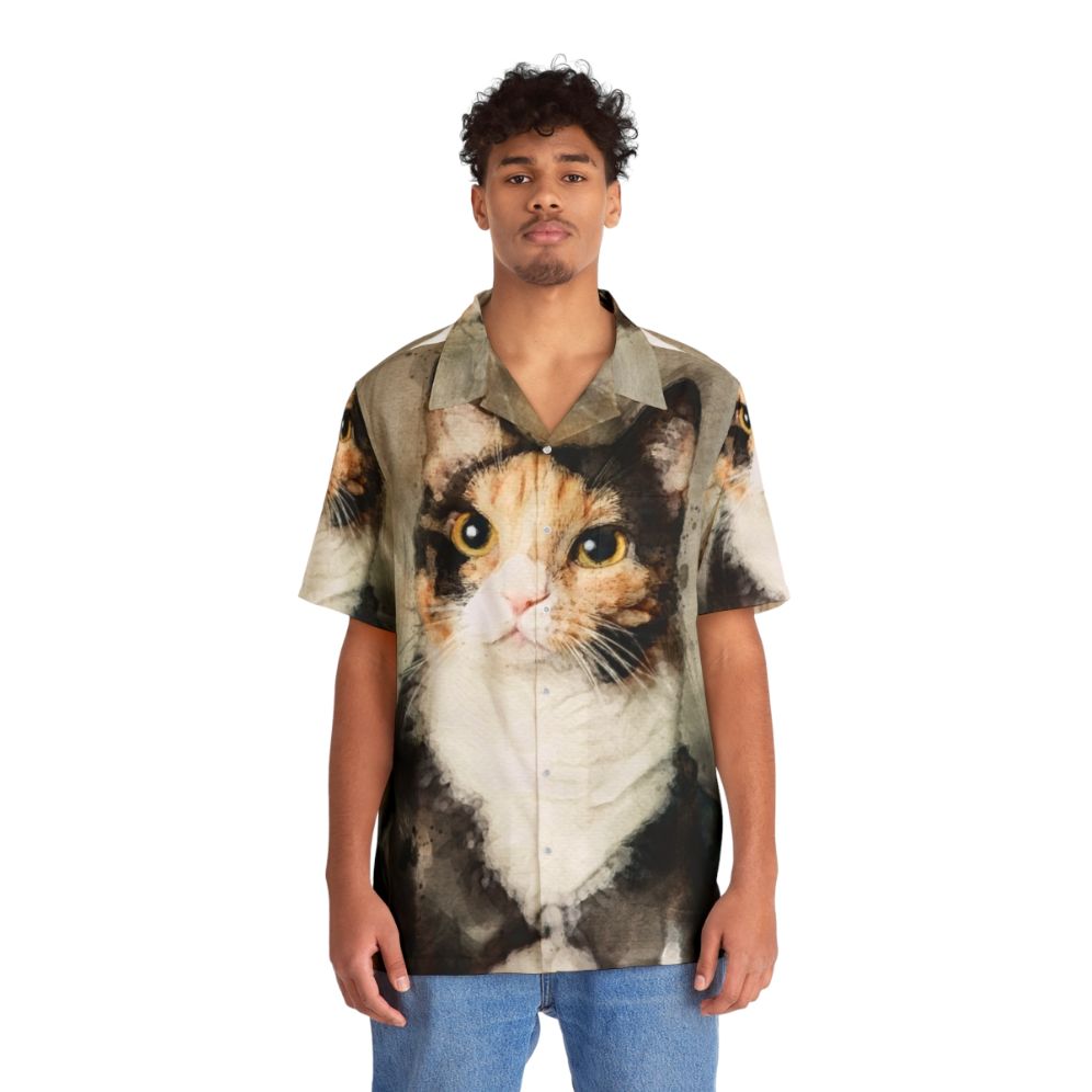 Calico Cat Watercolor Hawaiian Shirt - People Front