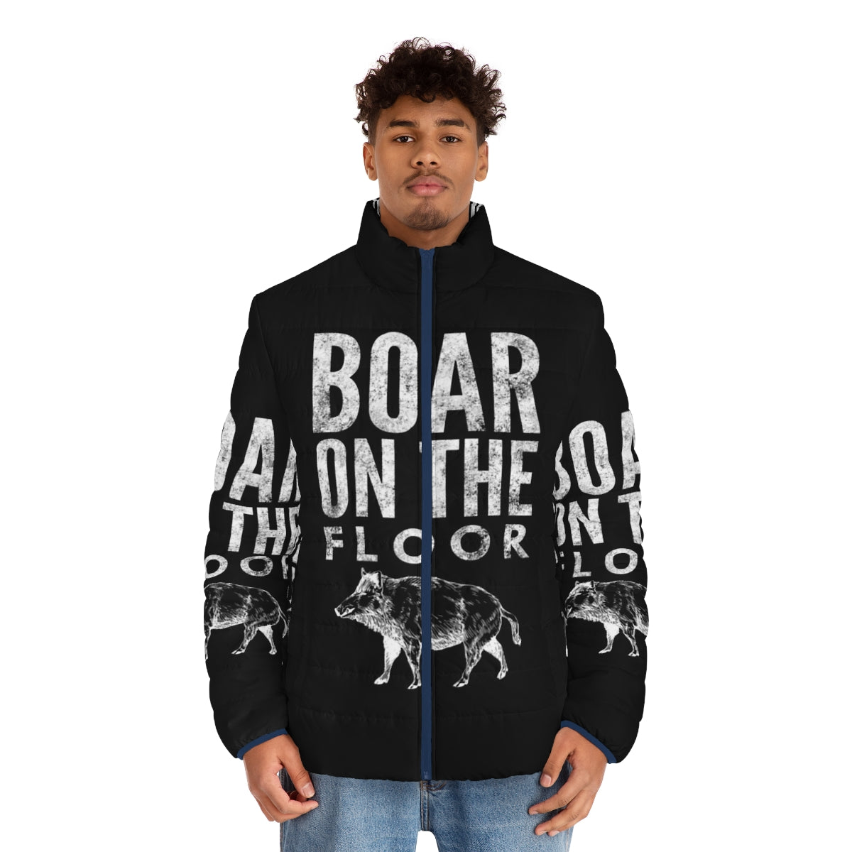 Boar On The Floor Puffer Jacket with hunting and wildlife design - men front