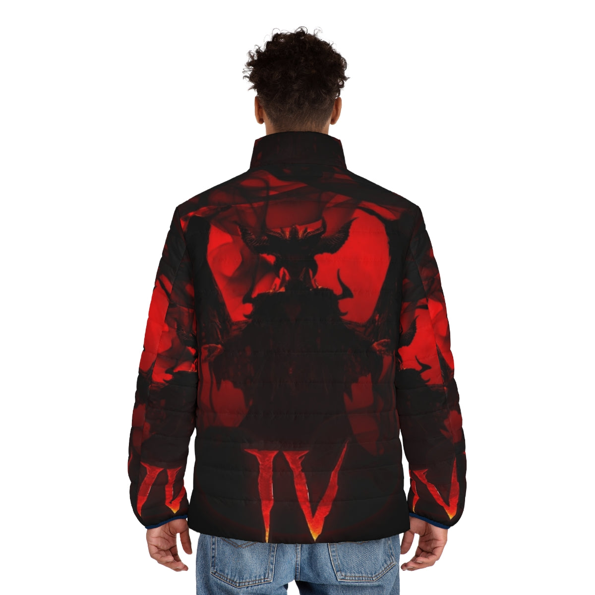 Diablo 4 Lilith Puffer Jacket featuring the Lord of Hatred design - men back