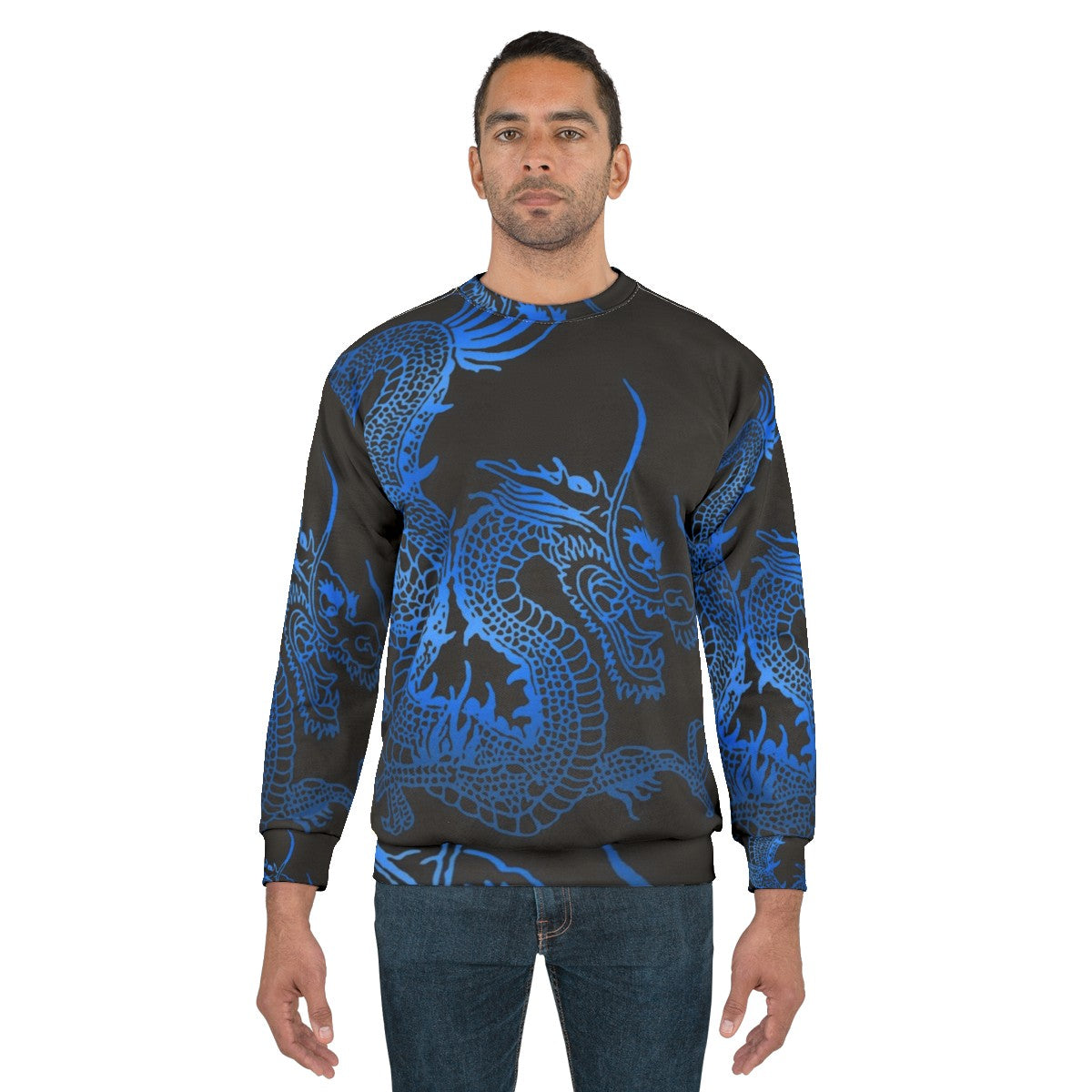 Blue Chinese Dragon Sweatshirt for Dragon Enthusiasts - men