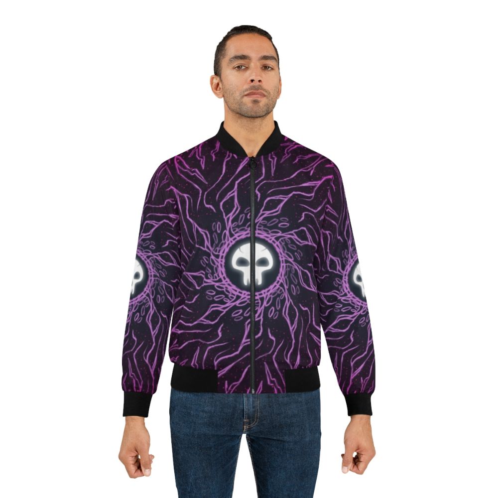 Black mana skull minimalist bomber jacket for magic the gathering fans - Lifestyle