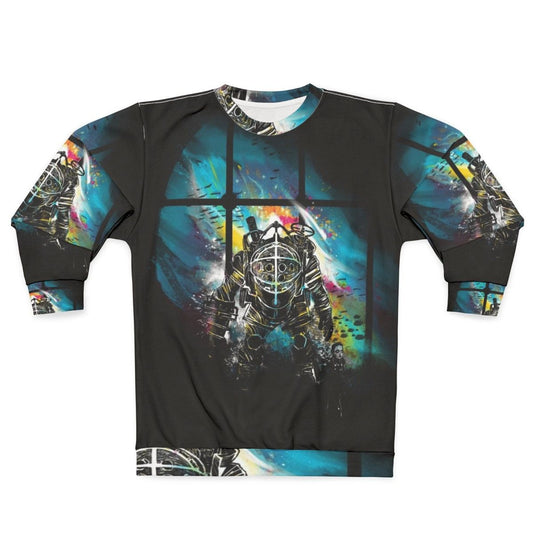 Mr Bubbles Bioshock Sweatshirt featuring a watercolor design of the iconic Big Daddy