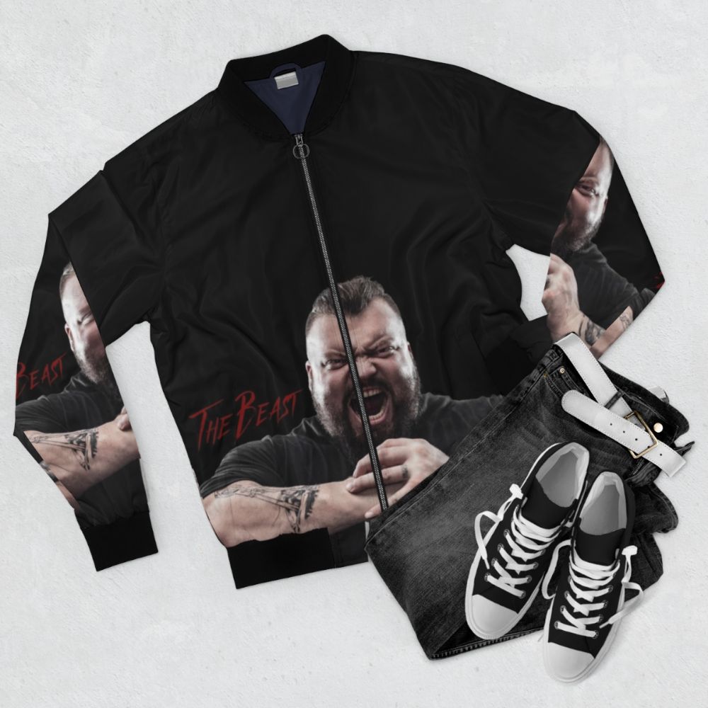 Eddie Hall "The Beast" Strongman Bomber Jacket - Flat lay