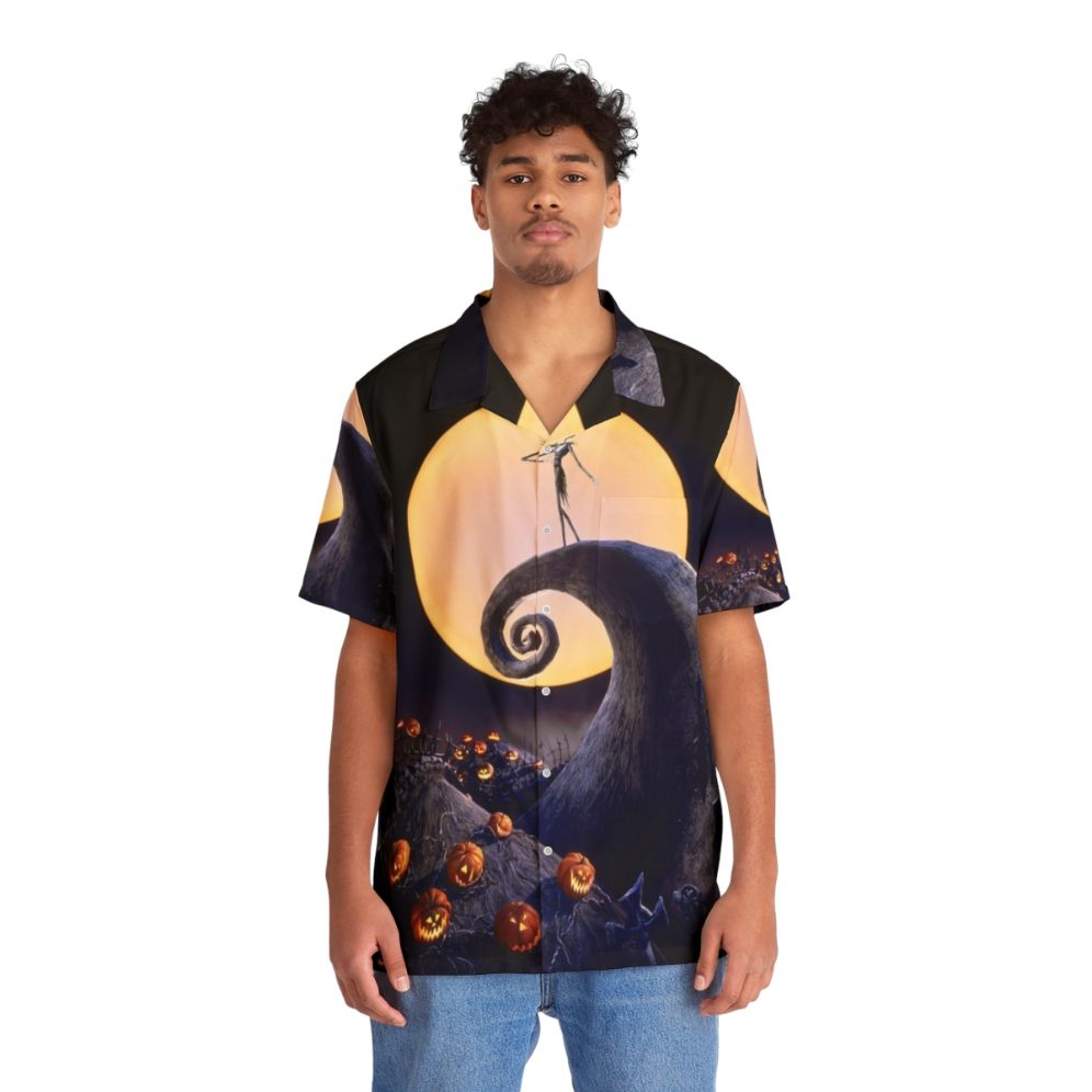 The Nightmare Before Christmas Hawaiian Shirt with Jack Skellington and pumpkins - People Front