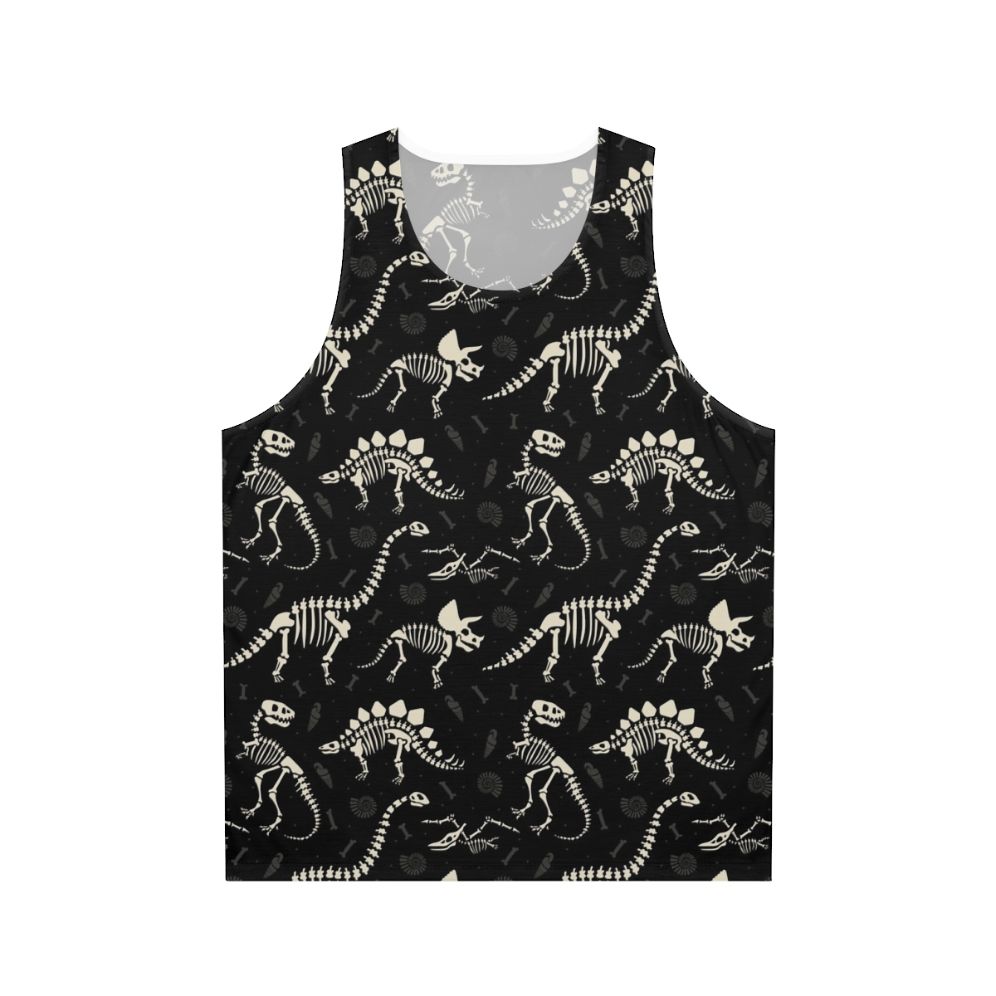 Dinosaur fossils unisex tank top with skeleton pattern in black