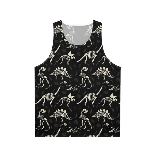 Dinosaur fossils unisex tank top with skeleton pattern in black