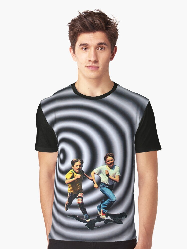 Trippy retro graphic t-shirt featuring a surreal, collaged Mindscape design - Men