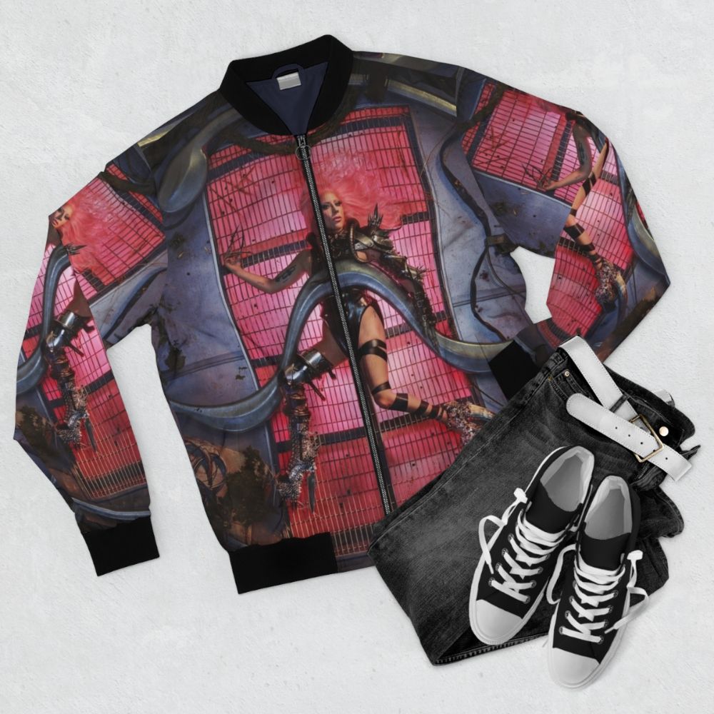 Kindness Punk Bomber Jacket with Chromatica-inspired design - Flat lay