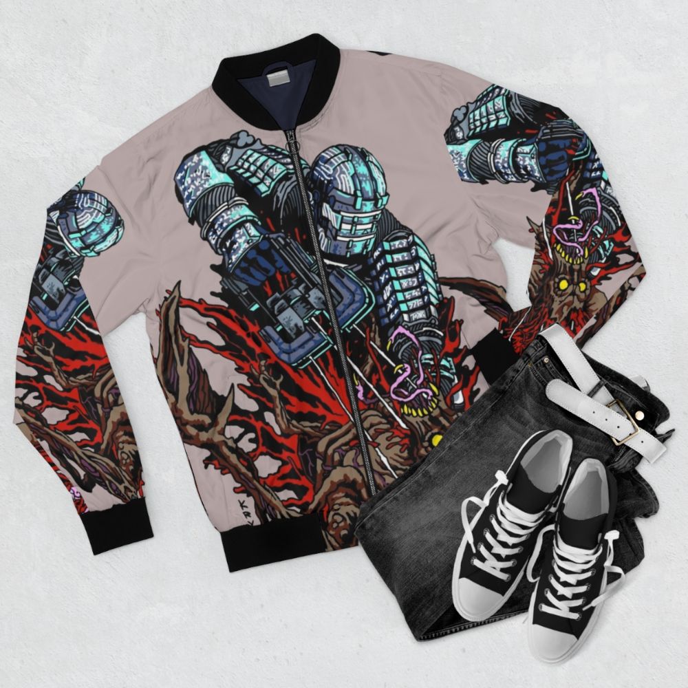 Dead Space Necromorph Survival Horror Bomber Jacket - Flat lay