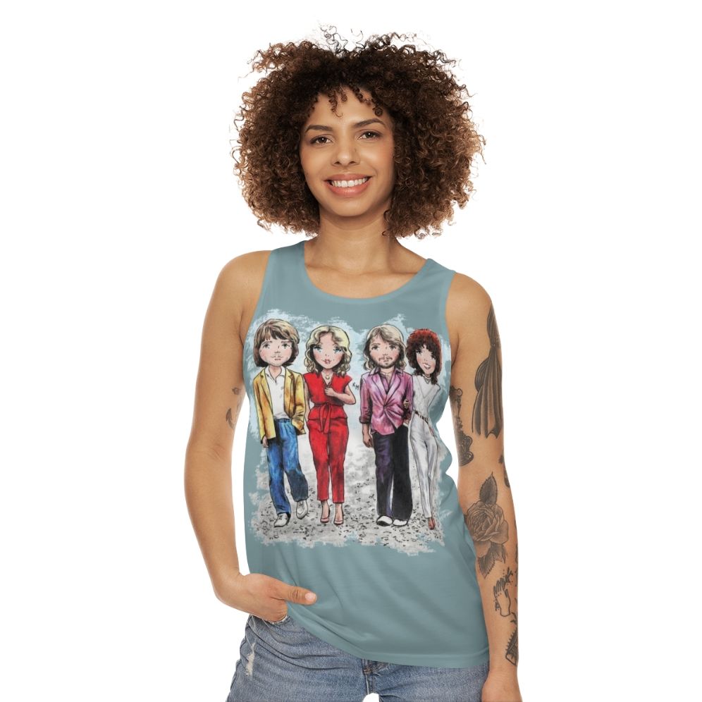 A winner unisex tank top with a music inspired vintage cartoon style design - women