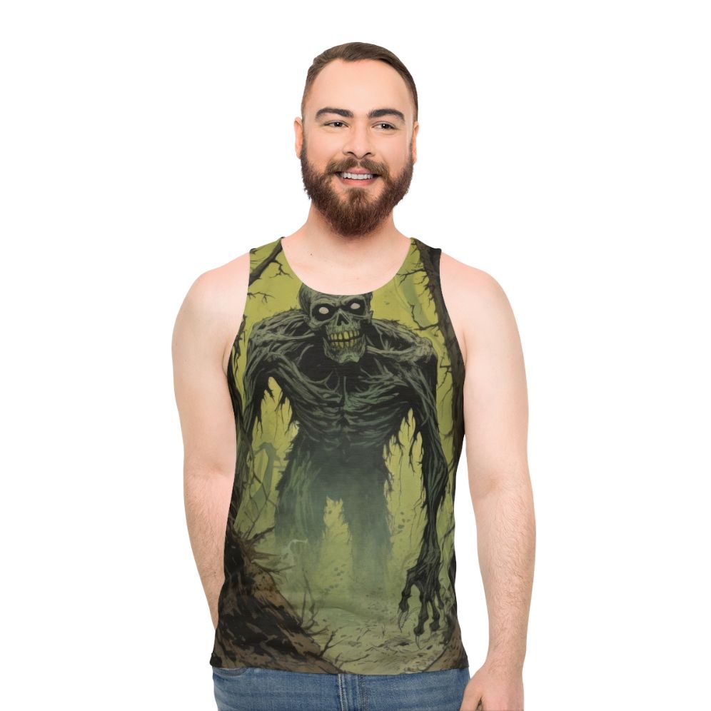 Zombie Stalker Unisex Tank Top with Haunting Illustration - men