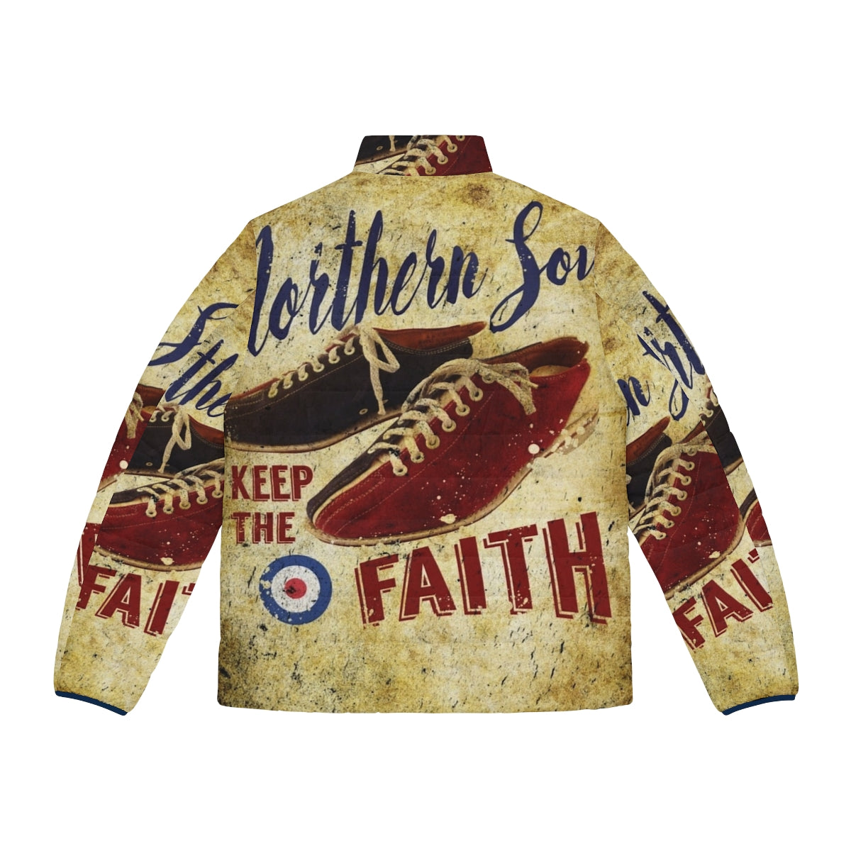 Northern Soul "Keep The Faith" Puffer Jacket featuring iconic music and dance inspired design - Back