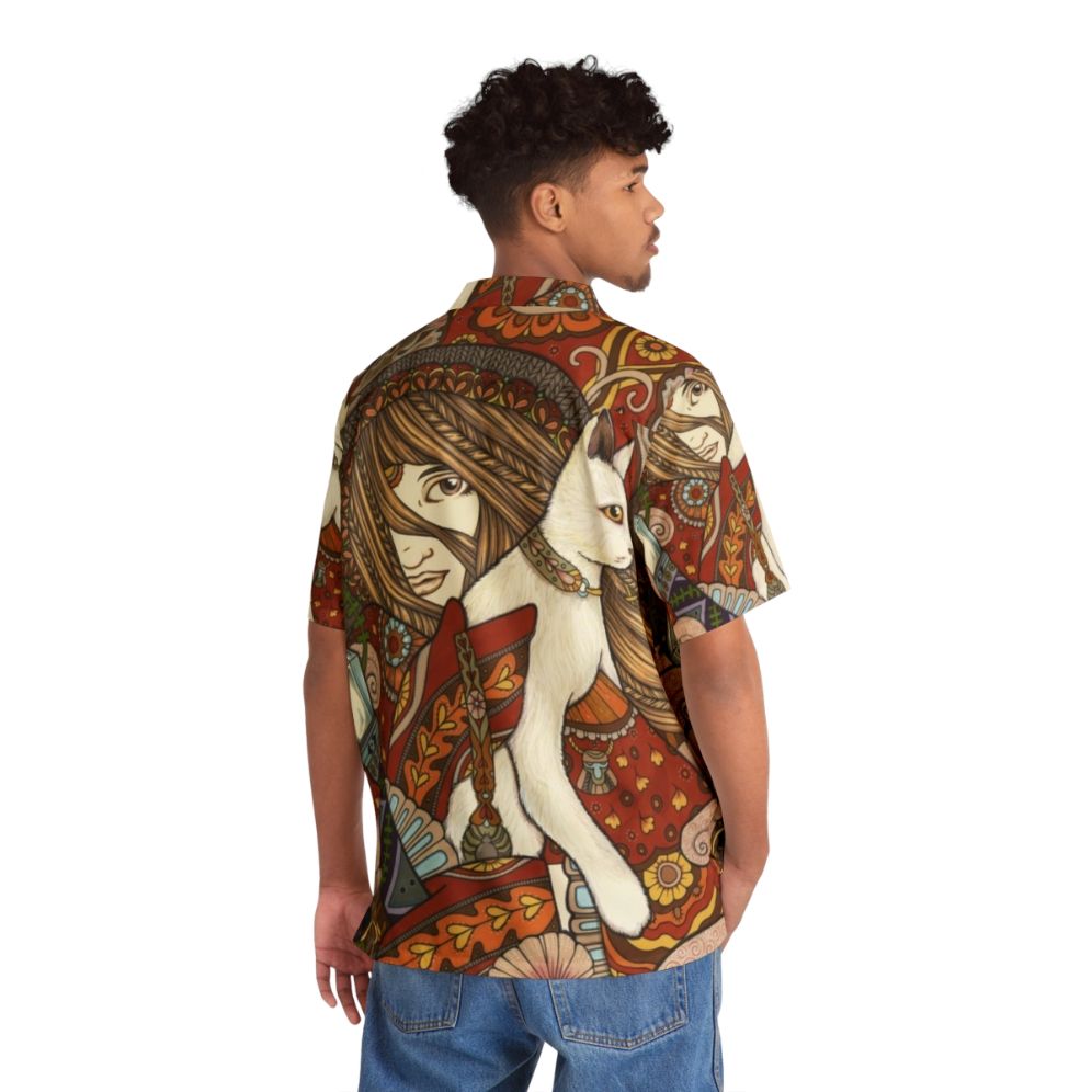 Mystical Visionary Hawaiian Shirt with Ace of Wands Tarot Imagery - People Back