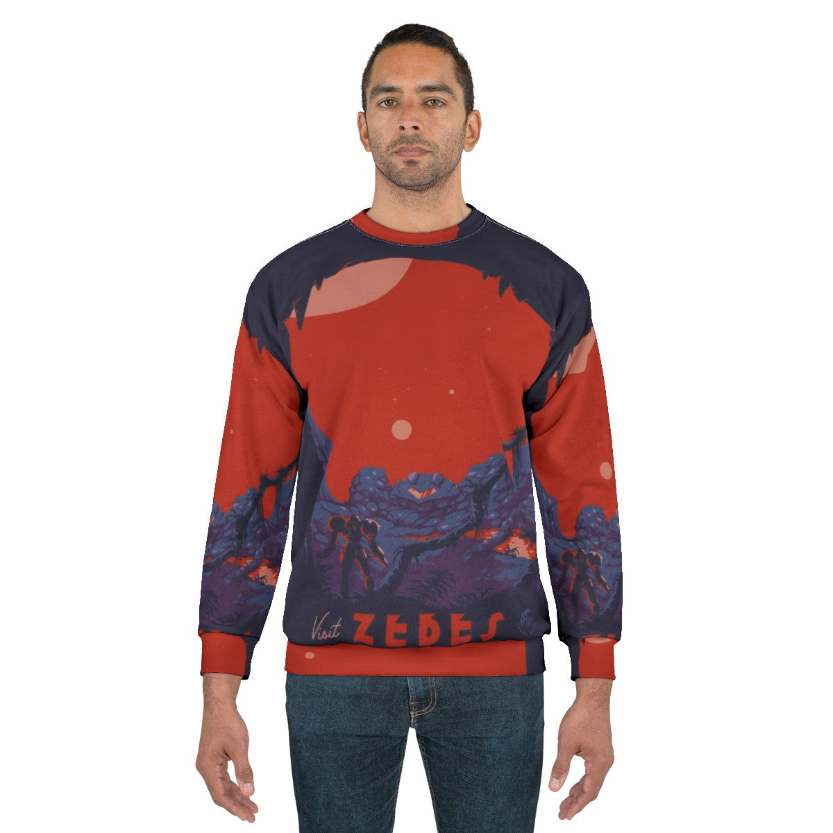 "Metroid-inspired 'Visit Zebes' Retro Sweatshirt" - men