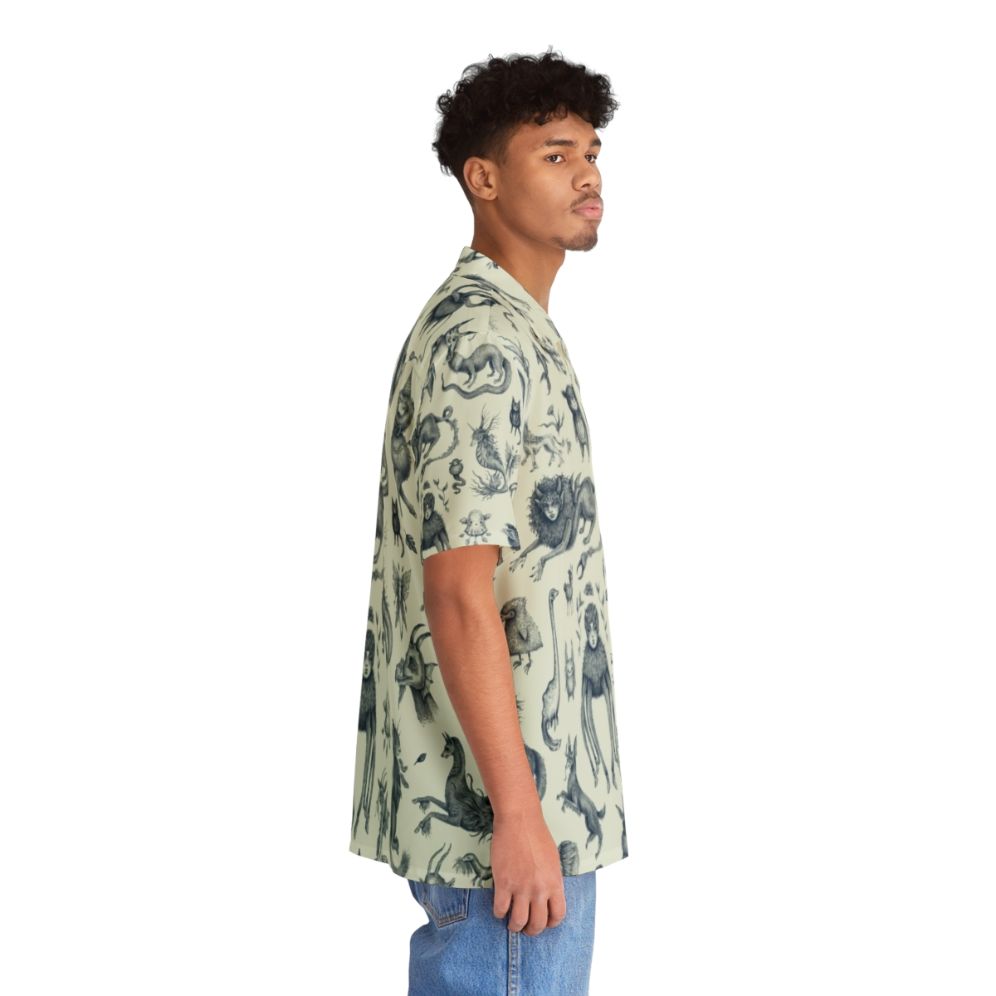 Pastel fantasy creatures Hawaiian shirt with mythical beasts and nature-inspired design - People Pight