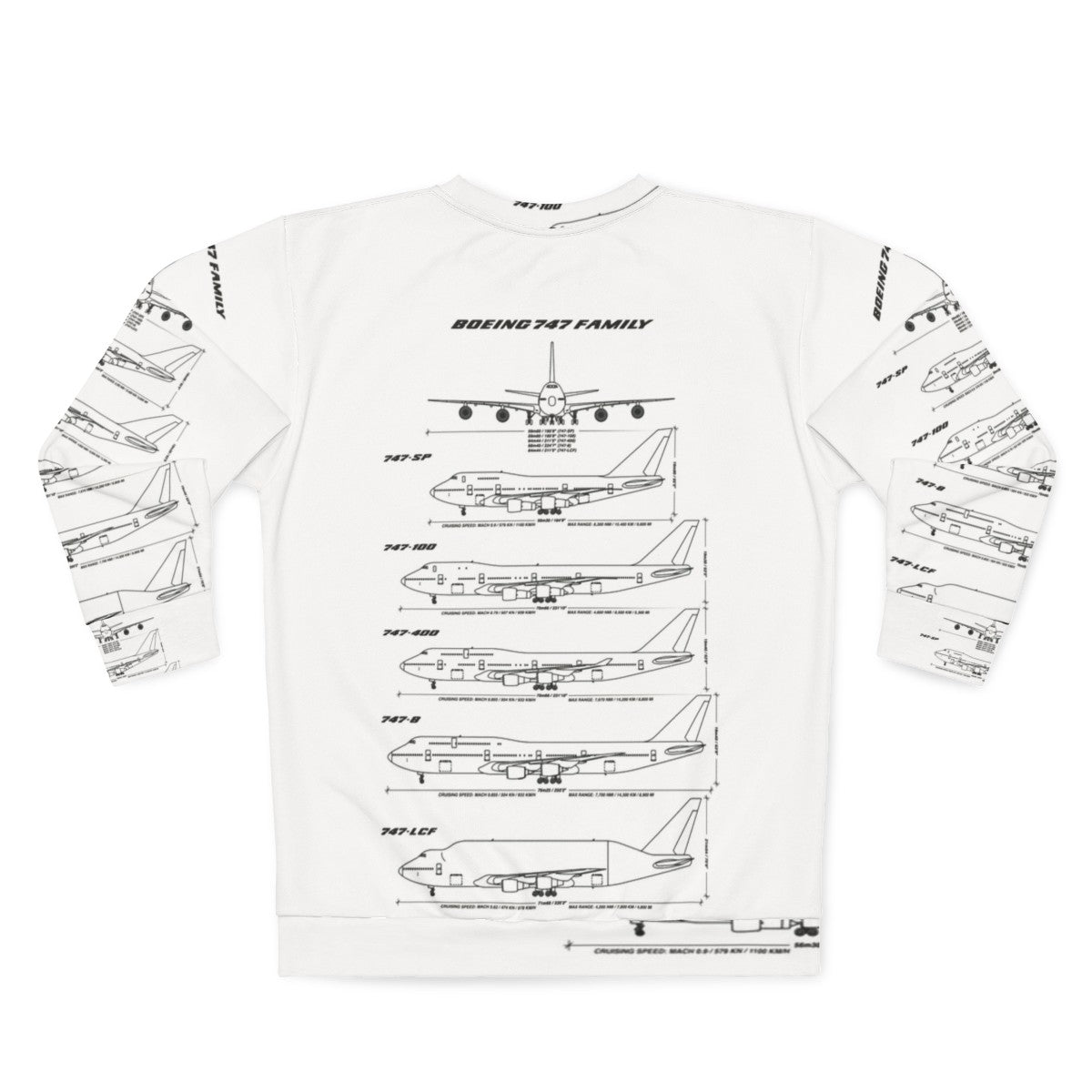 Boeing 747 blueprint design on a white sweatshirt - Back