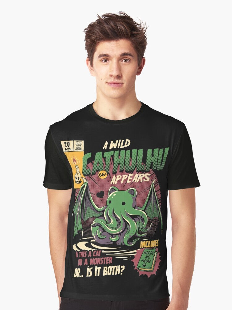 Cthulhu Cat Graphic T-Shirt - Lovecraft Horror Tee - Men