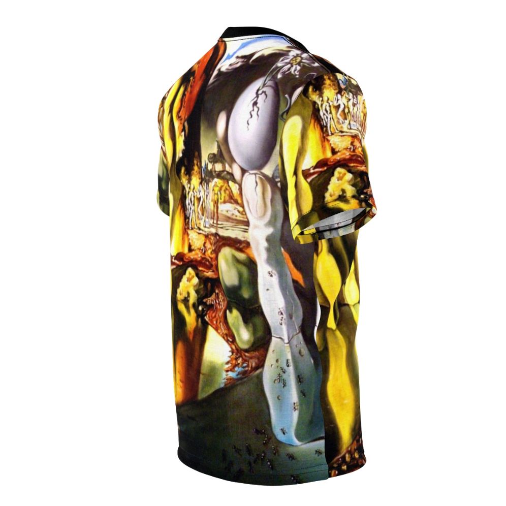 Surreal art t-shirt featuring Salvador Dali's "Metamorphosis of Narcissus" painting - men right