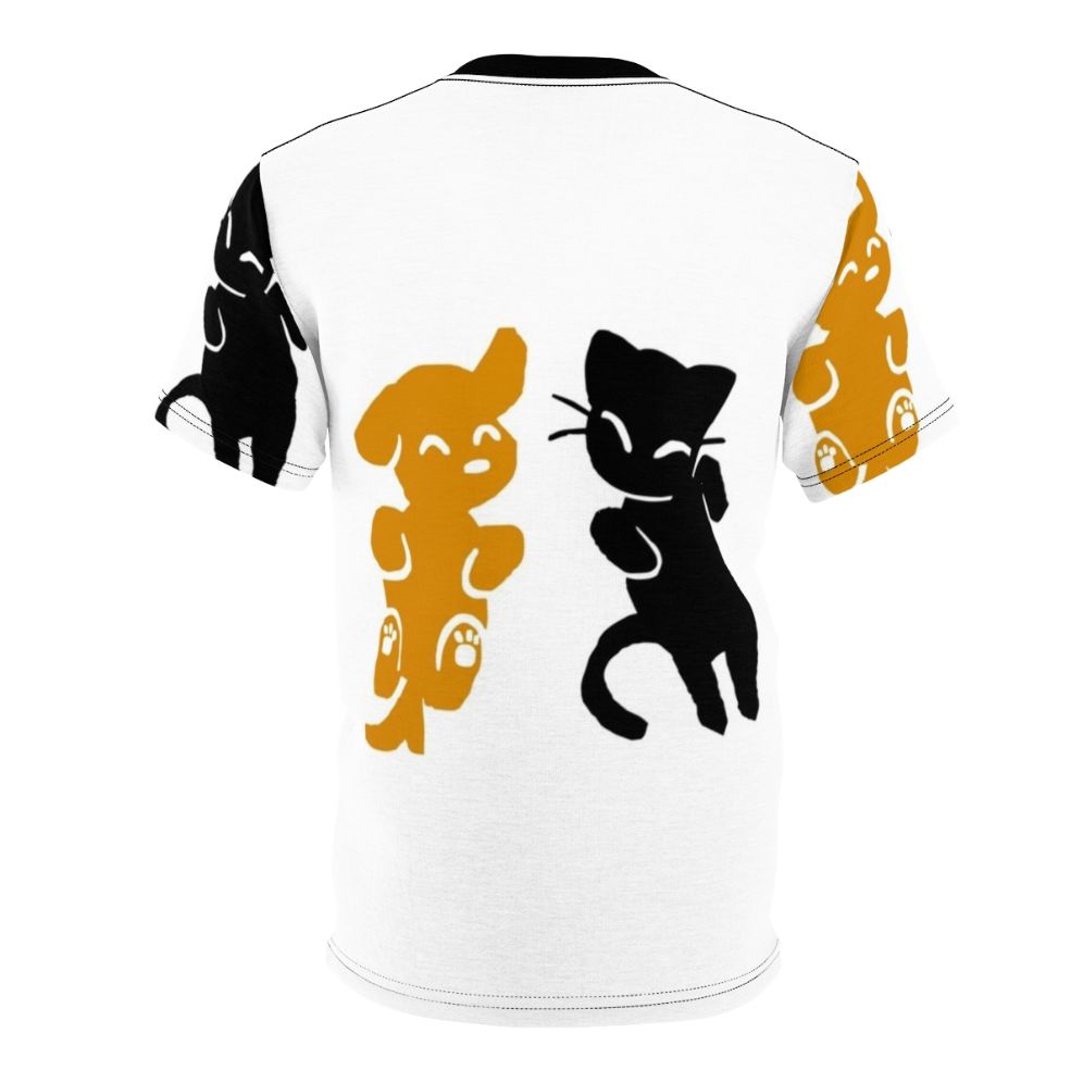 Colorful all-over print t-shirt featuring a cute cat and dog design - Back