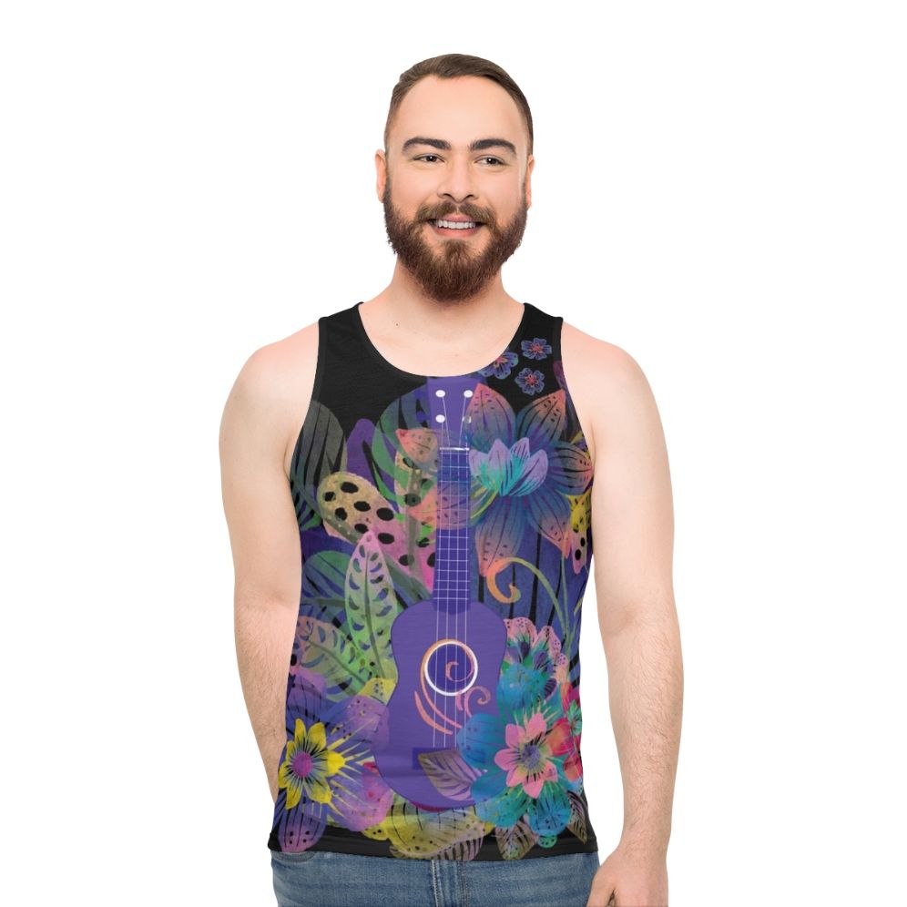 Ukulele composition with flowers unisex tank top - men