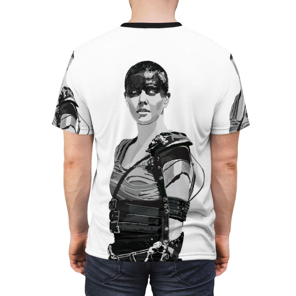 Mad Max Fury Road Furiosa inspired t-shirt featuring a post-apocalyptic design - men back